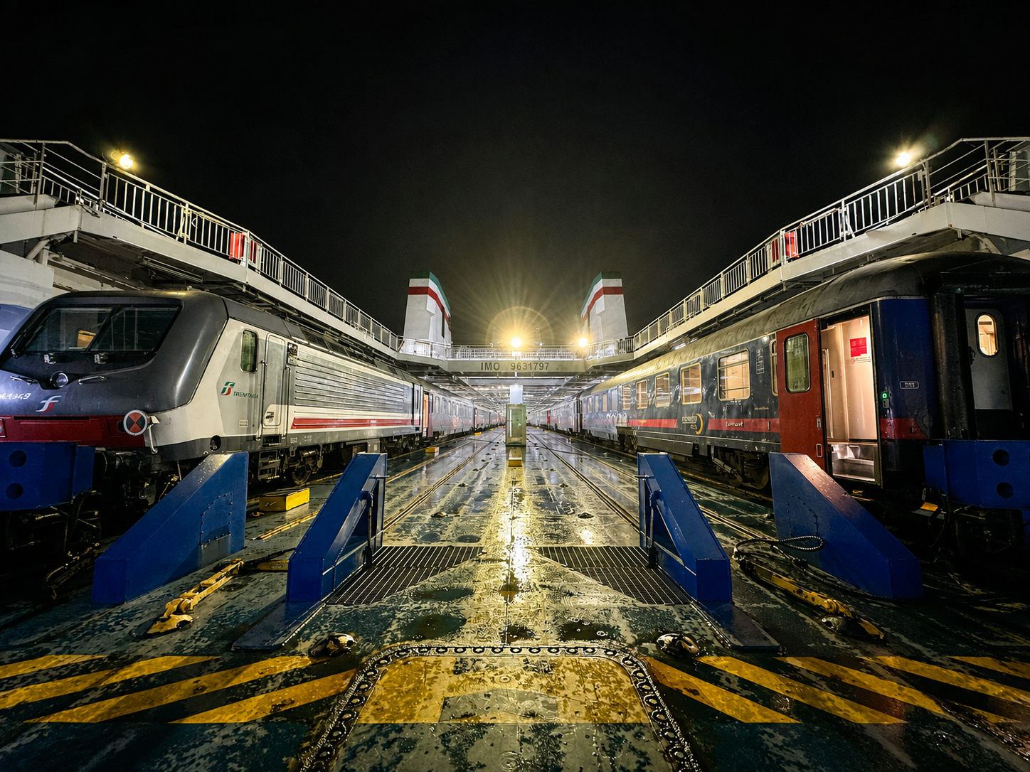 The overnight train aboard the ferry at Messina