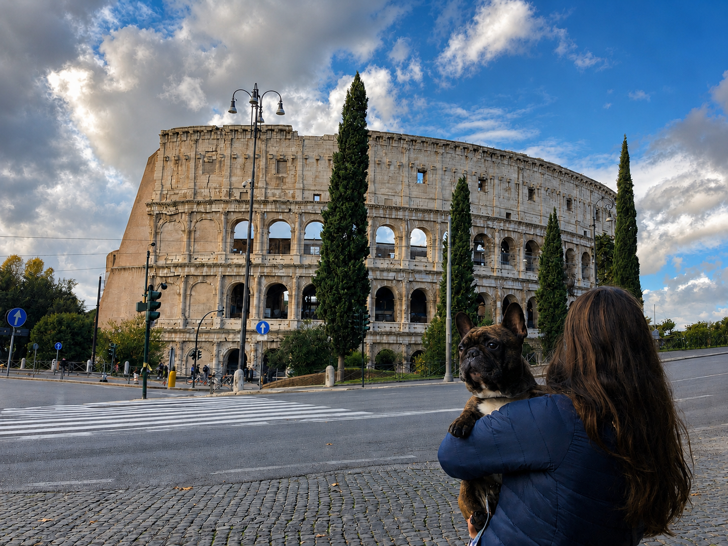 Gaston being held in front of the Colosseum in Rome